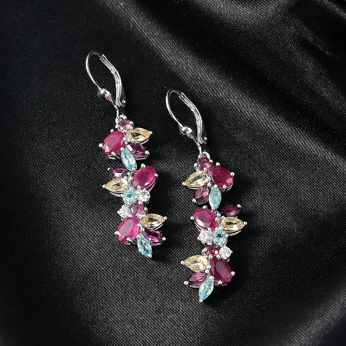D'Joy Niassa Ruby (FF) and Multi Gemstone 8.45 ctw Earrings in Rhodium Over Sterling Silver image number 1