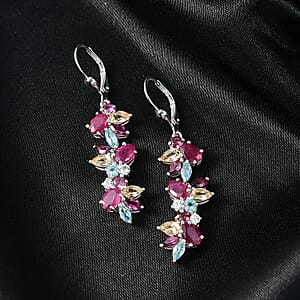 D'Joy Niassa Ruby (FF) and Multi Gemstone 8.45 ctw Earrings in Rhodium Over Sterling Silver