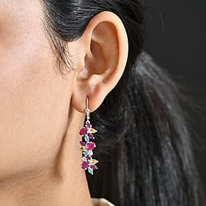 D'Joy Niassa Ruby (FF) and Multi Gemstone 8.45 ctw Earrings in Rhodium Over Sterling Silver