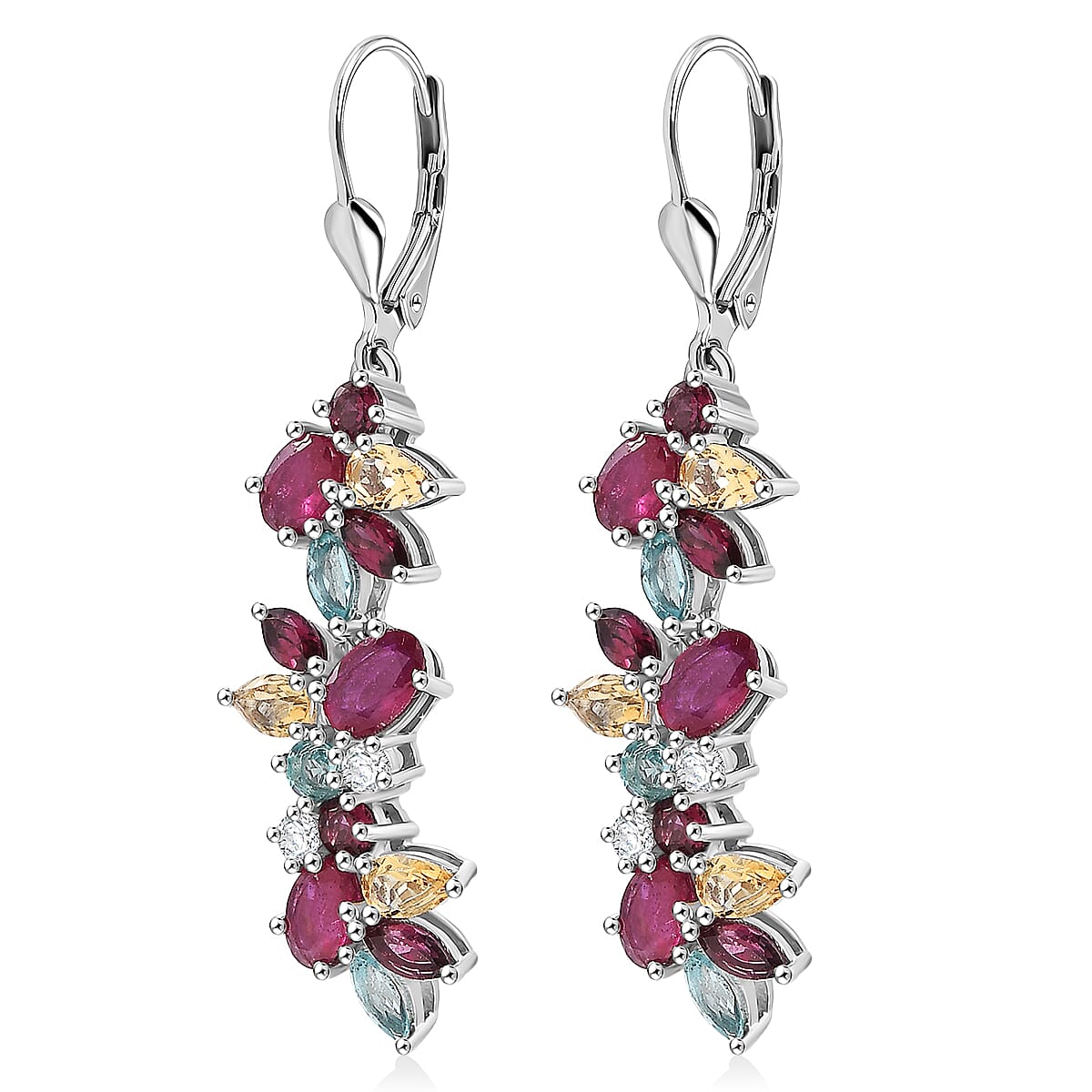 D'Joy Niassa Ruby (FF) and Multi Gemstone 8.45 ctw Earrings in Rhodium Over Sterling Silver image number 3