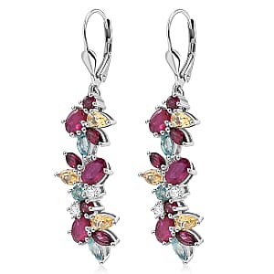 D'Joy Niassa Ruby (FF) and Multi Gemstone 8.45 ctw Earrings in Rhodium Over Sterling Silver