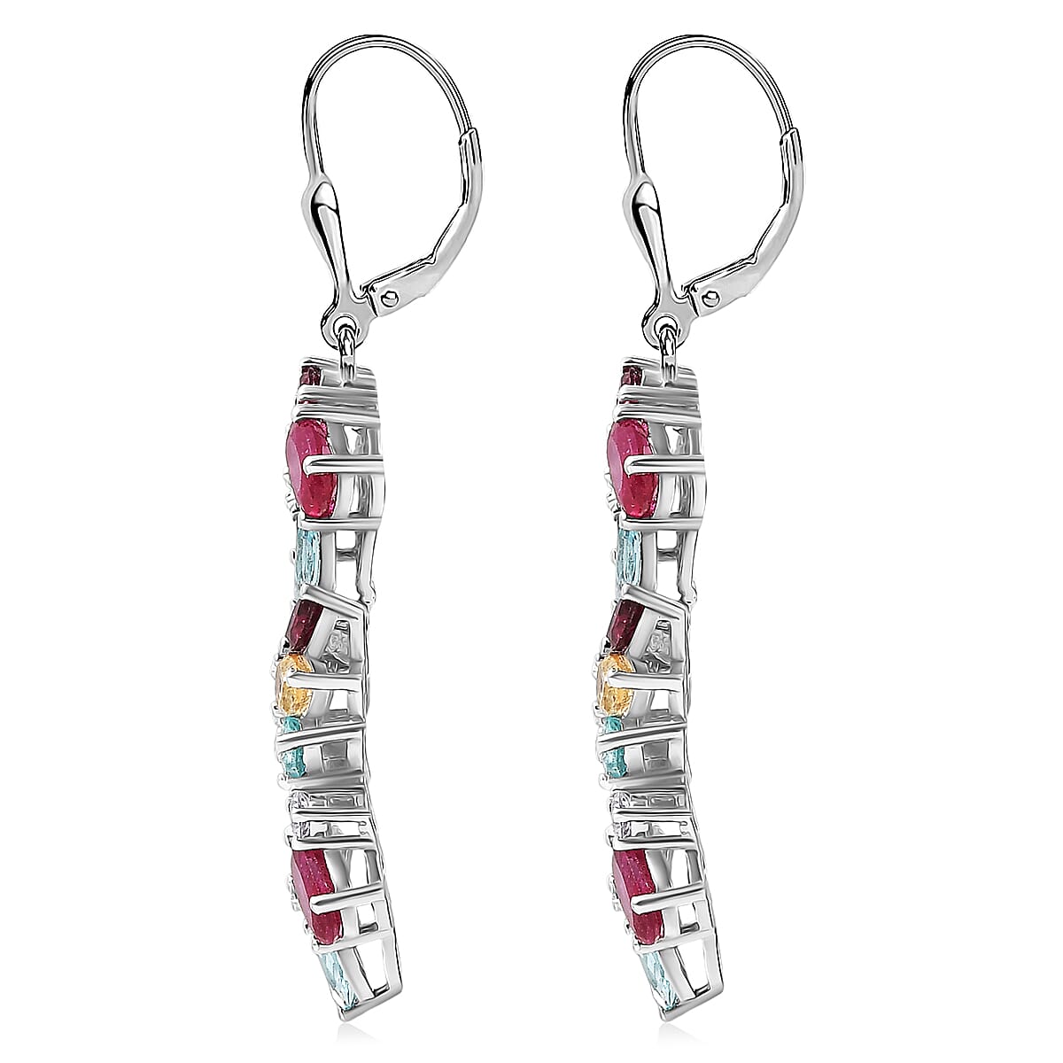 D'Joy Niassa Ruby (FF) and Multi Gemstone 8.45 ctw Earrings in Rhodium Over Sterling Silver image number 4