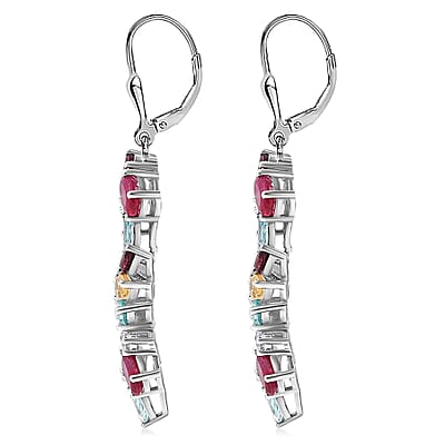 D'Joy Niassa Ruby (FF), Multi Gemstone 8.45 ctw Earrings in Rhodium Over Sterling Silver