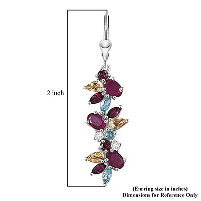D'Joy Niassa Ruby (FF), Multi Gemstone 8.45 ctw Earrings in Rhodium Over Sterling Silver