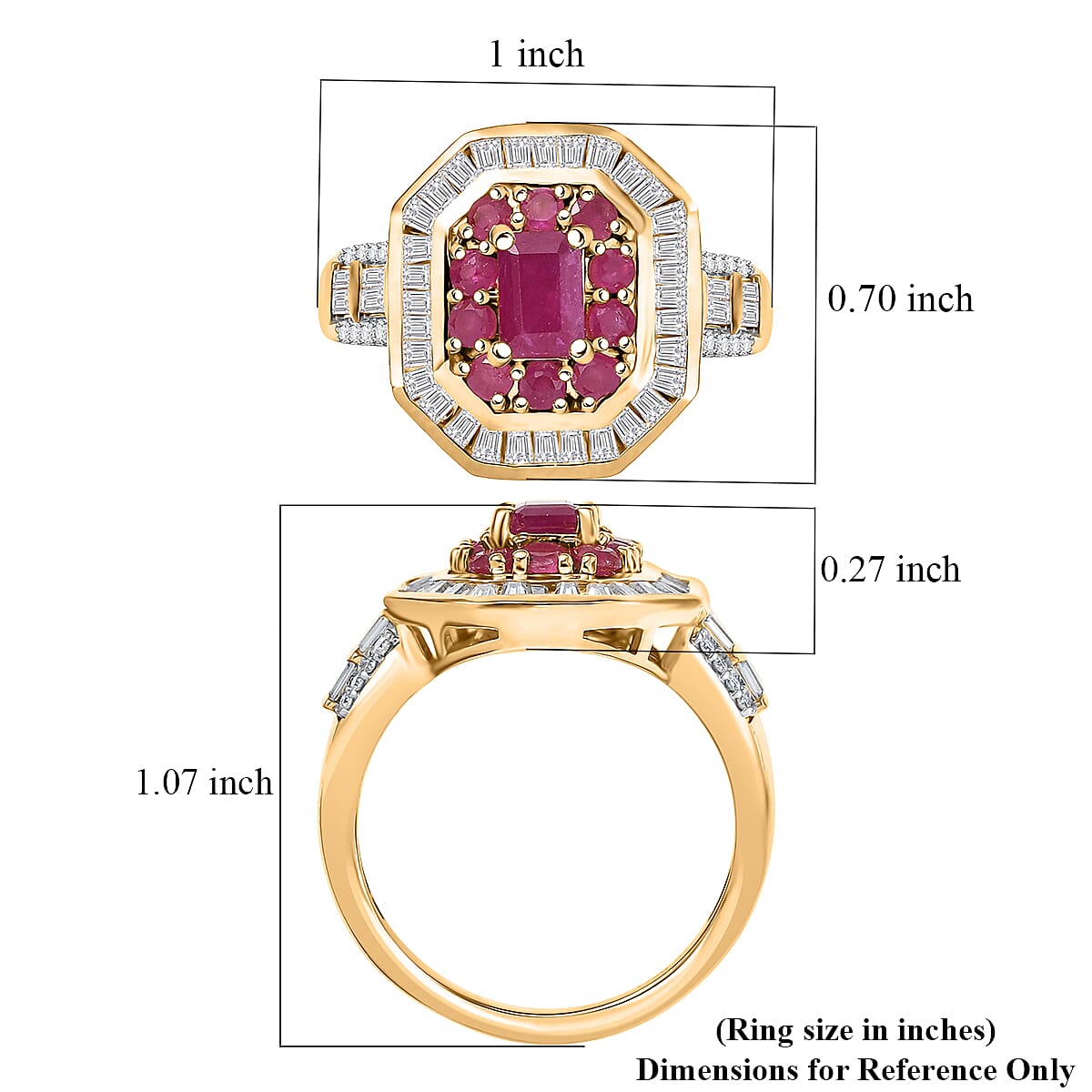 D'Joy Premium Montepuez Ruby and Moissanite 2.25 ctw Deco Dynasty Ring in 18K Vermeil Yellow Gold Over Sterling Silver (Size 5.0) image number 5