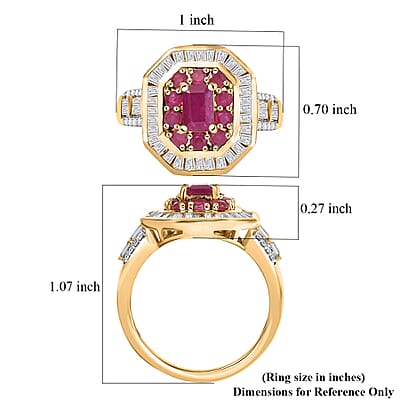 D'Joy Montepuez Ruby, Moissanite Ring in 18K Vermeil YG Over Sterling Silver 2.25 ctw (Size 5.0)