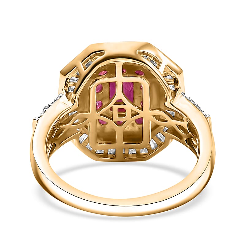 D'Joy Montepuez Ruby, Moissanite Ring in 18K Vermeil YG Over Sterling Silver 2.25 ctw (Size 6.0)