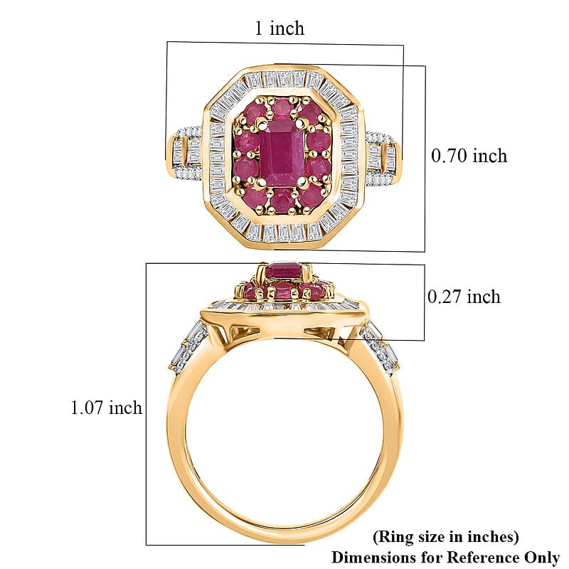 D'Joy Montepuez Ruby, Moissanite Ring in 18K Vermeil YG Over Sterling Silver 2.25 ctw (Size 6.0)