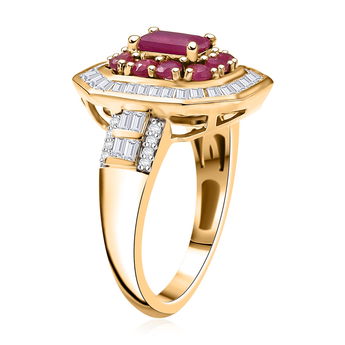 D’Joy Premium Mozambique Ruby and Moissanite 2.25 ctw Deco Dynasty Ring in 18K Vermeil Yellow Gold Over Sterling Silver (Size 7.0)  image number 3
