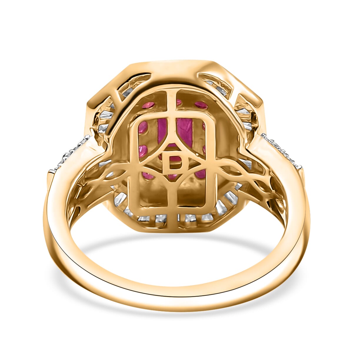 D’Joy Premium Mozambique Ruby and Moissanite 2.25 ctw Deco Dynasty Ring in 18K Vermeil Yellow Gold Over Sterling Silver (Size 7.0)  image number 4