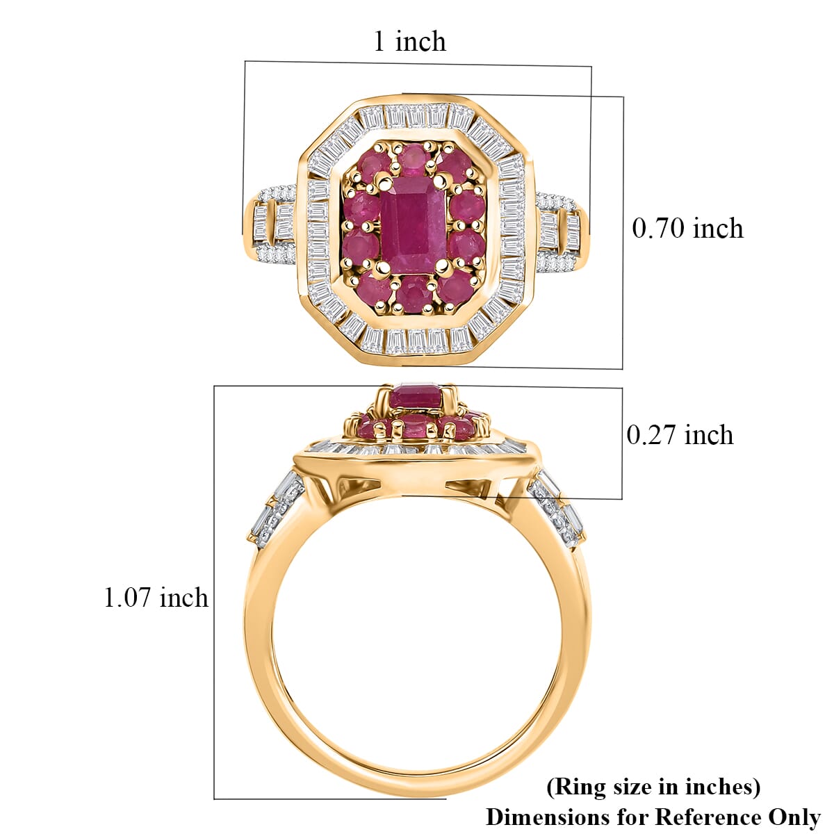 D’Joy Premium Mozambique Ruby and Moissanite 2.25 ctw Deco Dynasty Ring in 18K Vermeil Yellow Gold Over Sterling Silver (Size 7.0)  image number 5