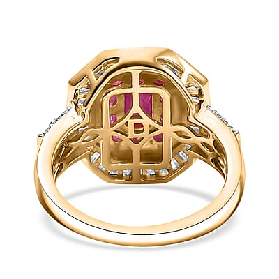 D'Joy Montepuez Ruby, Moissanite Ring in 18K Vermeil YG Over Sterling Silver 2.25 ctw (Size 8.0)