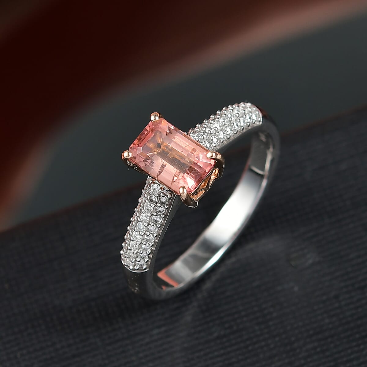 Premium Blush Tourmaline and E-F VS Luxuriant Lab Grown Diamond 2.00 ctw Crownlight Ring in 10K White and Rose Gold (Size 6.0) image number 1
