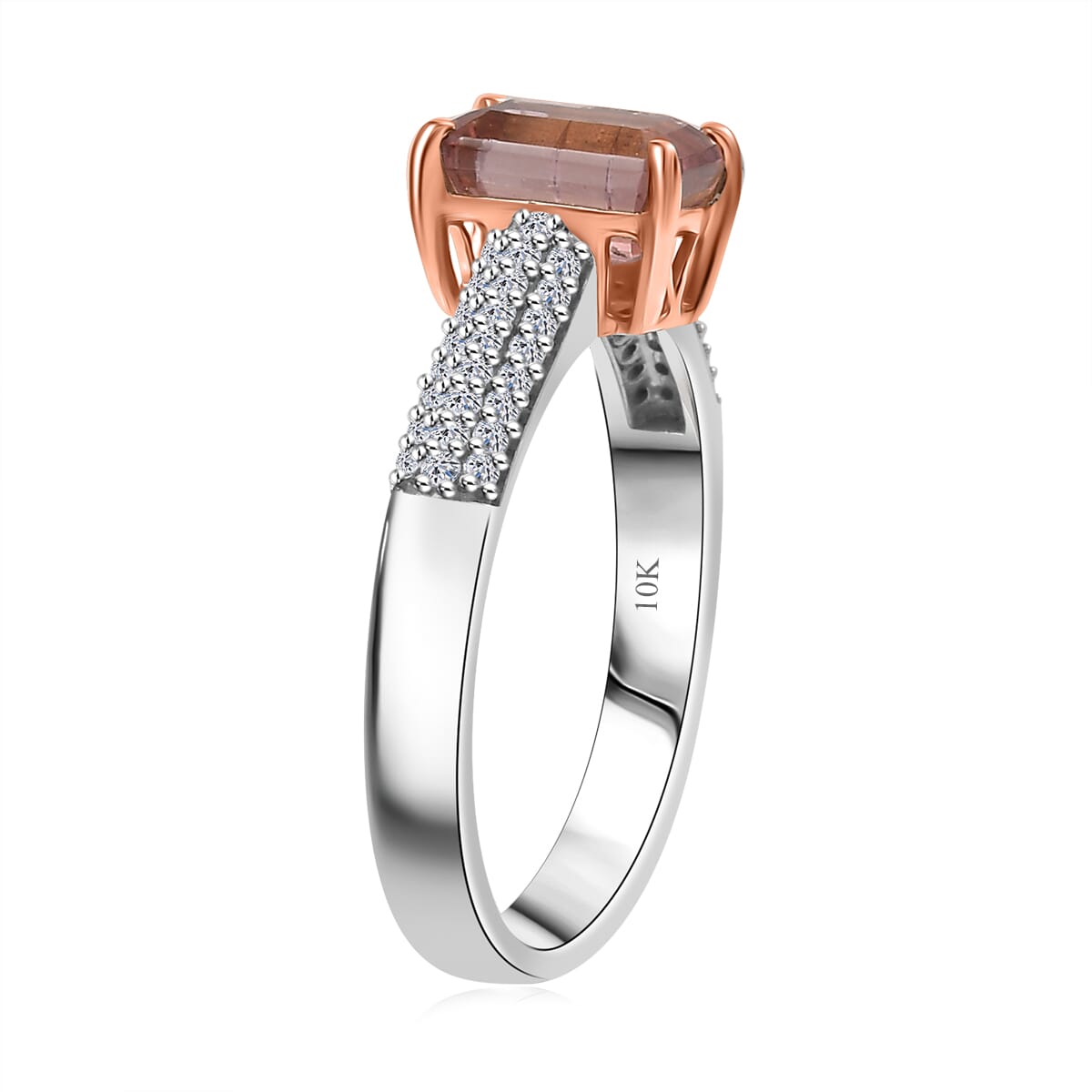 Premium Blush Tourmaline and E-F VS Luxuriant Lab Grown Diamond 2.00 ctw Crownlight Ring in 10K White and Rose Gold (Size 6.0) image number 3
