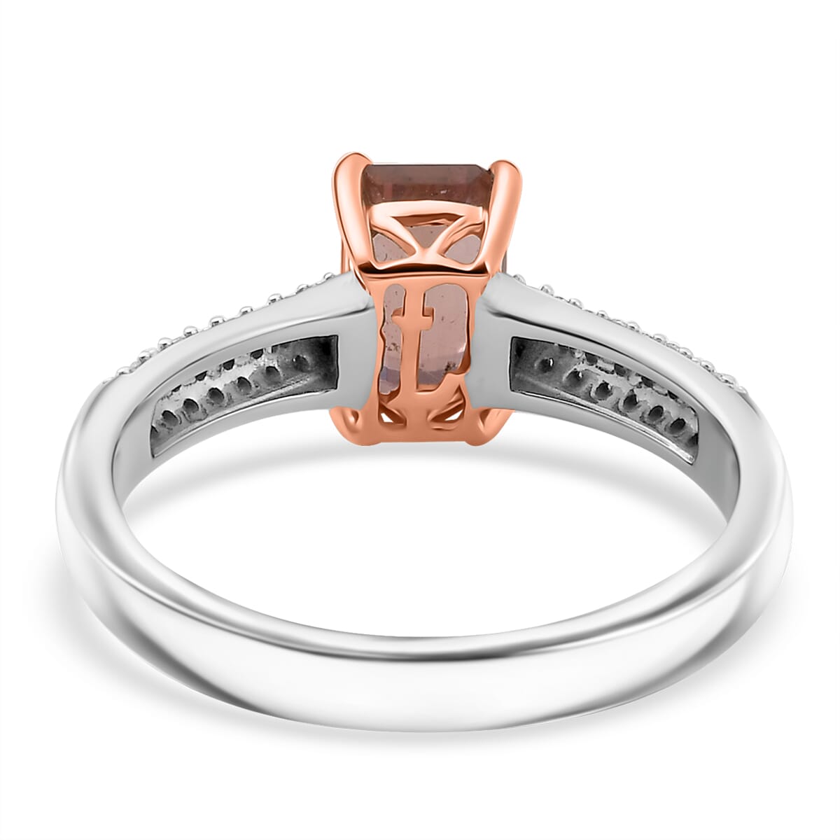 Premium Blush Tourmaline and E-F VS Luxuriant Lab Grown Diamond 2.00 ctw Crownlight Ring in 10K White and Rose Gold (Size 6.0) image number 4