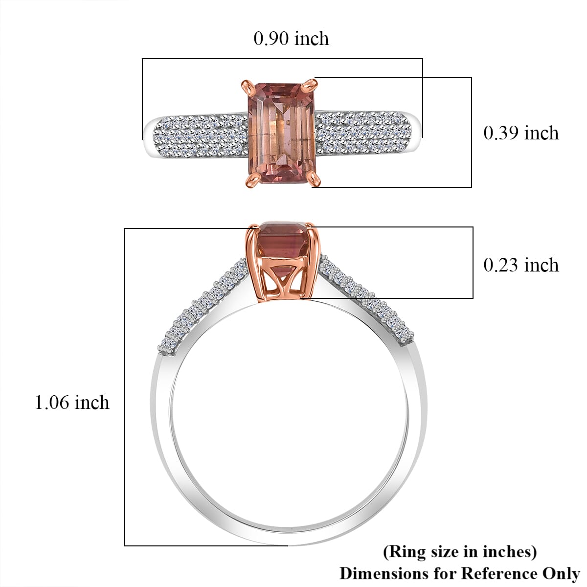Premium Blush Tourmaline and E-F VS Luxuriant Lab Grown Diamond 2.00 ctw Crownlight Ring in 10K White and Rose Gold (Size 6.0) image number 5
