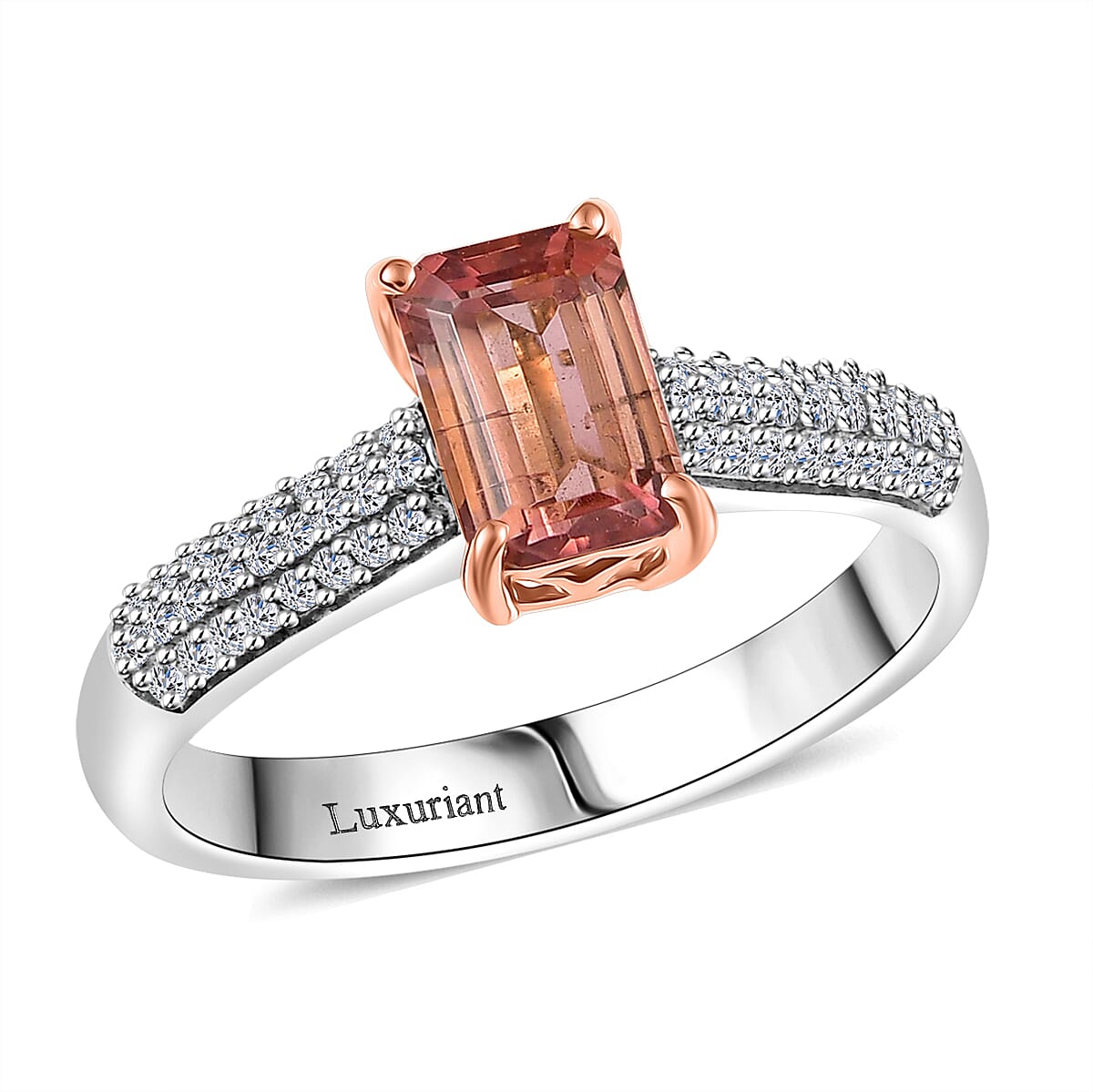 Premium Blush Tourmaline and E-F VS Luxuriant Lab Grown Diamond 2.00 ctw Crownlight Ring in 10K White and Rose Gold (Size 7.0) image number 0
