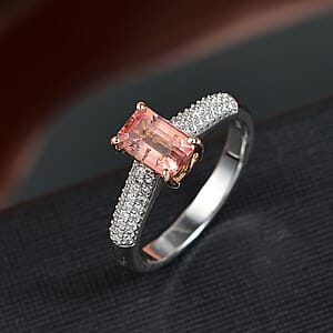 Premium Blush Tourmaline and E-F VS Luxuriant Lab Grown Diamond 2.00 ctw Crownlight Ring in 10K White and Rose Gold (Size 8.0)
