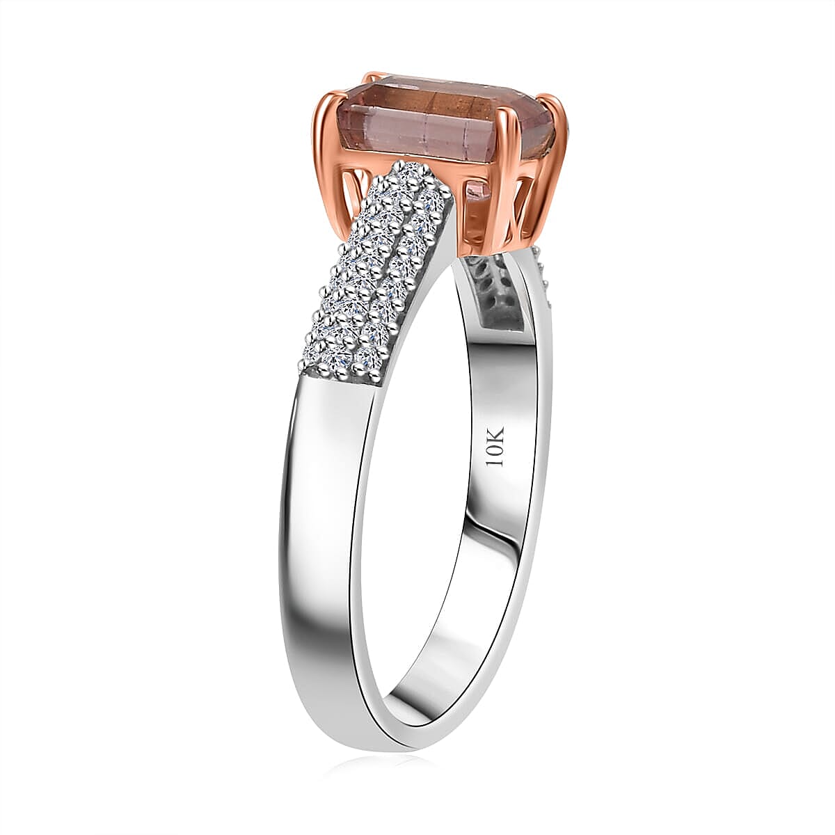 10K White and Rose Gold Premium Blush Tourmaline, Luxuriant Lab Grown Diamond (E-F, VS) Ring (Size 8.5) 2.00 ctw image number 3