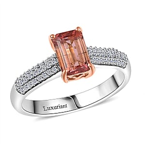 Premium Blush Tourmaline and E-F VS Luxuriant Lab Grown Diamond 2.00 ctw Crownlight Ring in 10K White and Rose Gold (Size 9.0)