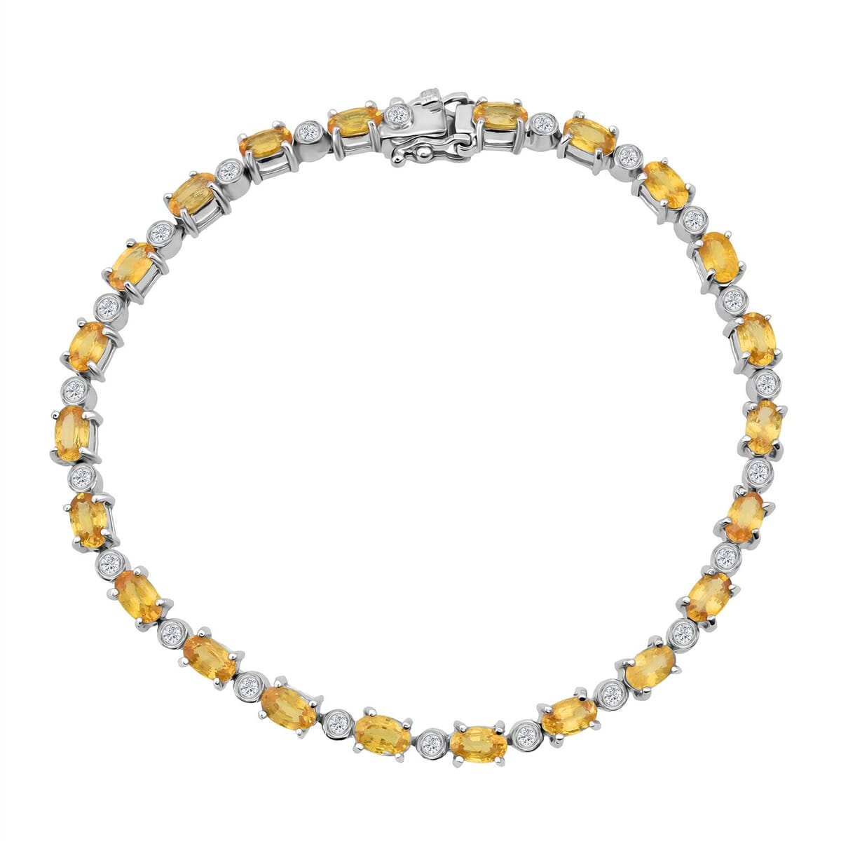Madagascar Yellow Sapphire and G-H SI Luxuriant Lab Grown Diamond 6.85 ctw Sunlit Embrace Bracelet in Rhodium Over Sterling Silver (6.50 In) image number 0