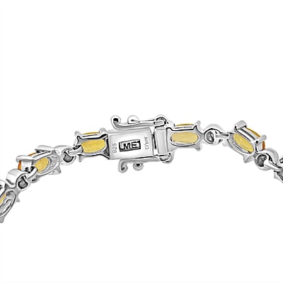 Madagascar Yellow Sapphire and G-H SI Luxuriant Lab Grown Diamond 6.85 ctw Art Deco Bracelet in Rhodium Over Sterling Silve (6.50 In)