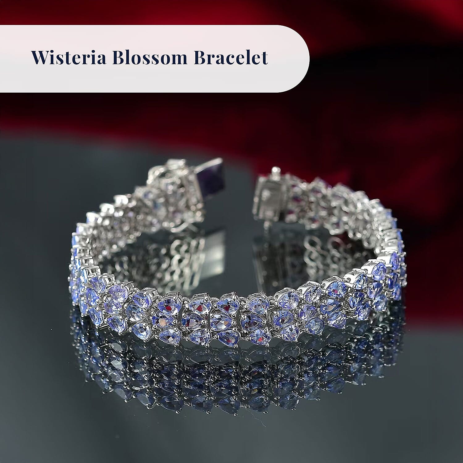 D'Joy Tanzanite 17.00 ctw Wisteria Blossom Bracelet in Rhodium Over Sterling Silver (6.50 In)
