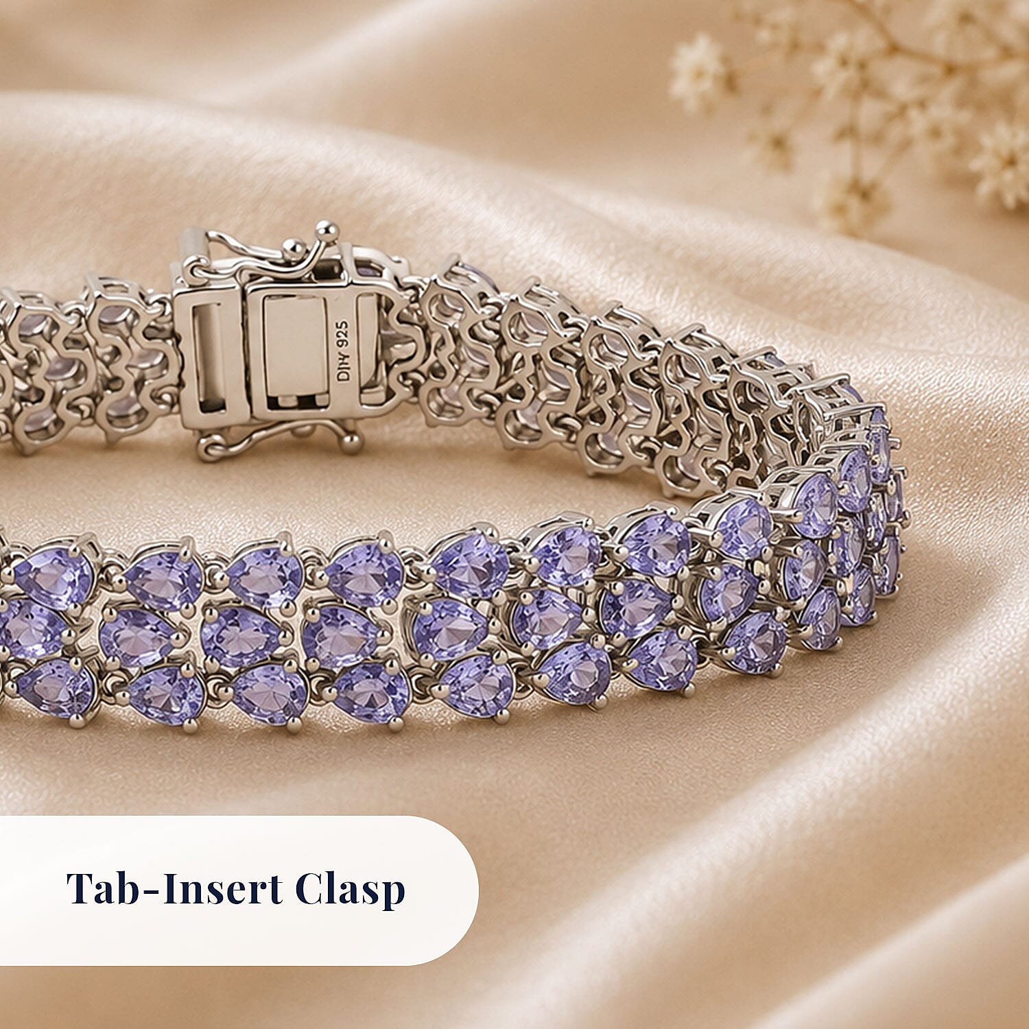 D'Joy Tanzanite 17.00 ctw Wisteria Blossom Bracelet in Rhodium Over Sterling Silver (6.50 In)