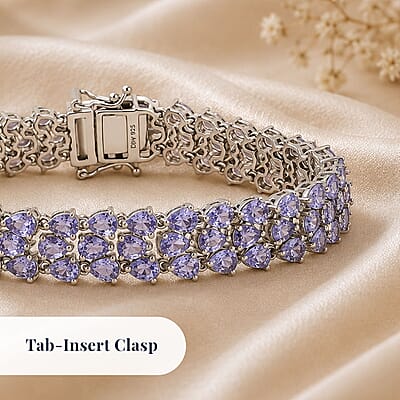 D'Joy Tanzanite 17.00 ctw Wisteria Blossom Bracelet in Rhodium Over Sterling Silver (6.50 In)