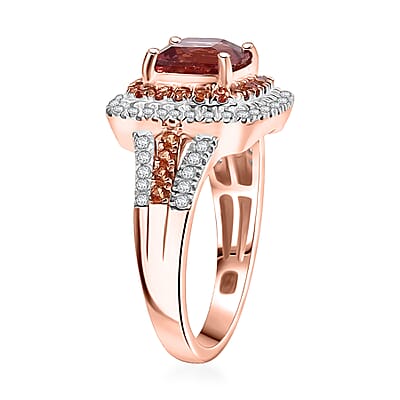D'Joy Red Apatite and Multi Gemstone 2.65 ctw Crown Inferno Ring in 18K Vermeil Rose Gold Over Sterling Silver (Size 10.0)