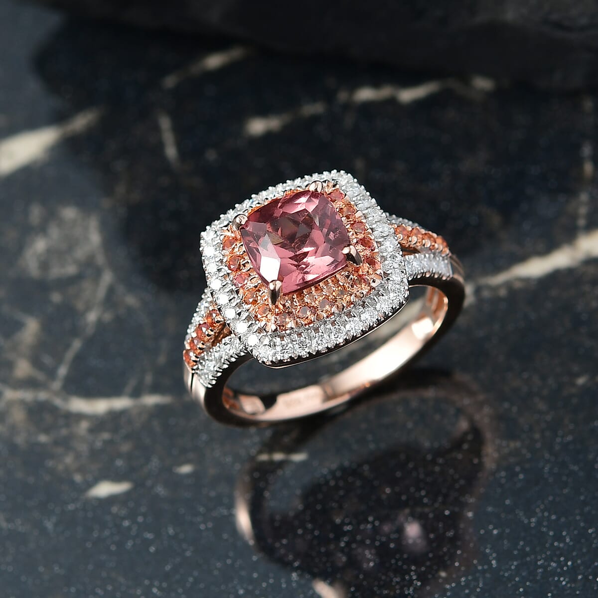 D'Joy Champagne Apatite and Multi Gemstone 2.65 ctw Ring in 18K Vermeil Rose Gold Over Sterling Silver (Size 7.0) image number 1