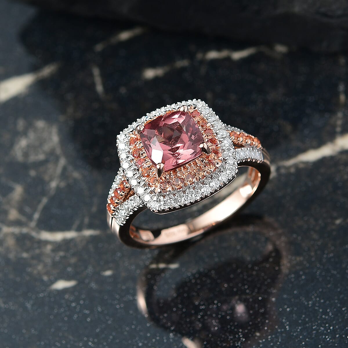 D'Joy Red Apatite and Multi Gemstone 2.65 ctw Crown Inferno Ring in 18K Vermeil Rose Gold Over Sterling Silver (Size 8.0) image number 1