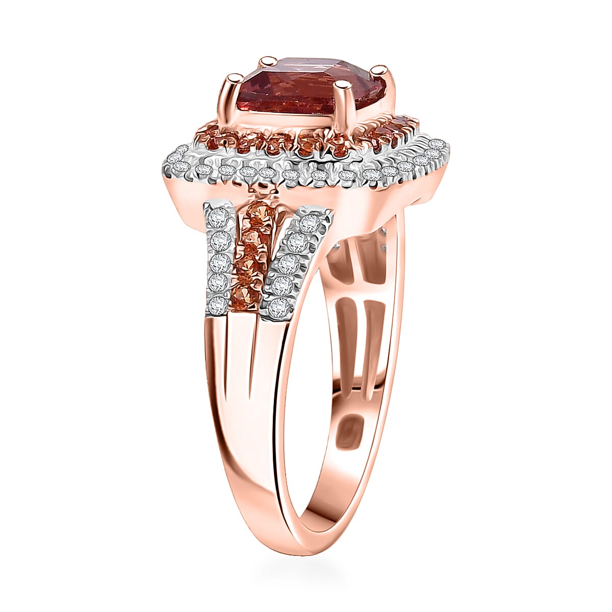 D'Joy Red Apatite and Multi Gemstone 2.65 ctw Crown Inferno Ring in 18K Vermeil Rose Gold Over Sterling Silver (Size 8.0) image number 3