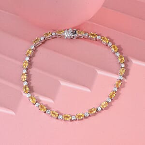 Madagascar Yellow Sapphire and G-H SI Luxuriant Lab Grown Diamond 8.60 ctw Art Deco Bracelet in Rhodium Over Sterling Silve (8.00 In)