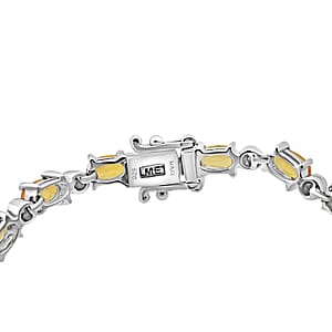 Madagascar Yellow Sapphire and G-H SI Luxuriant Lab Grown Diamond 8.60 ctw Art Deco Bracelet in Rhodium Over Sterling Silve (8.00 In)