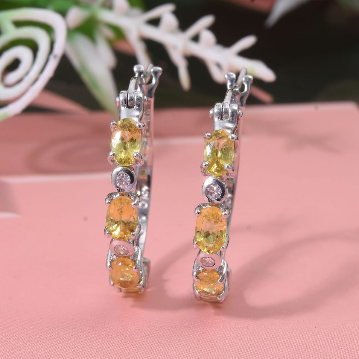 Madagascar Yellow Sapphire and Luxurint Lab Grown Diamond 2.65 ctw Sunlit Embrace Earrings in Rhodium Over Sterling Silver image number 1