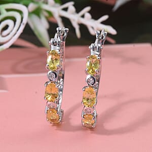 Madagascar Yellow Sapphire and Luxuriant Lab Grown Diamond 2.65 ctw Art Deco Hoop Earrings in Rhodium Over Sterling Silver