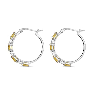Madagascar Yellow Sapphire and Luxuriant Lab Grown Diamond 2.65 ctw Art Deco Hoop Earrings in Rhodium Over Sterling Silver