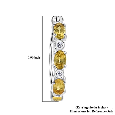Madagascar Yellow Sapphire and Luxuriant Lab Grown Diamond 2.65 ctw Art Deco Hoop Earrings in Rhodium Over Sterling Silver