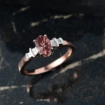 D'Joy Red Apatite and Diamond 0.80 ctw Flame Sleek Ring in 18K Vermeil Rose Gold Over Sterling Silver (Size 10.0)