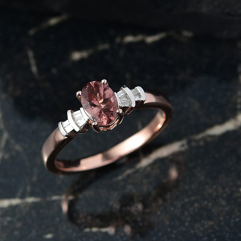 D'Joy Red Apatite and Diamond 0.80 ctw Flame Sleek Ring in 18K Vermeil Rose Gold Over Sterling Silver (Size 10.0)