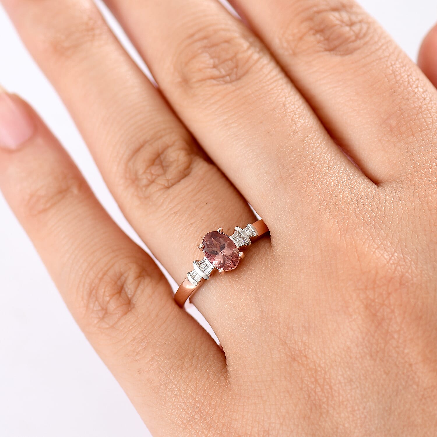 D'Joy Red Apatite and Diamond 0.80 ctw Flame Sleek Ring in 18K Vermeil Rose Gold Over Sterling Silver (Size 10.0)