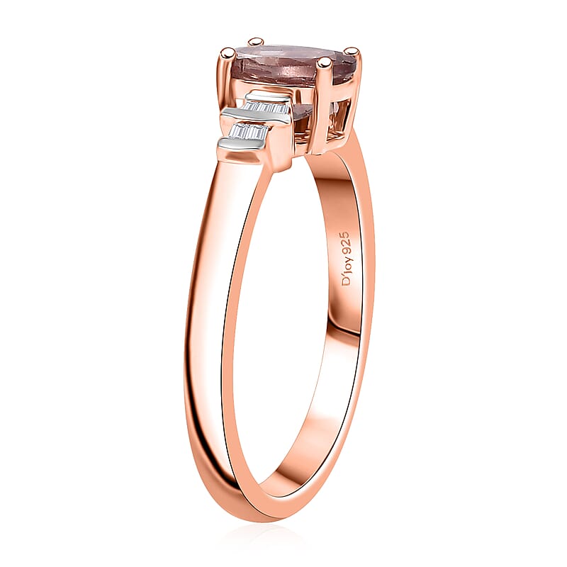 D'Joy Red Apatite and Diamond 0.80 ctw Flame Sleek Ring in 18K Vermeil Rose Gold Over Sterling Silver (Size 10.0)