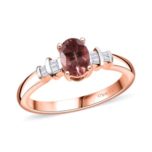 D'Joy Red Apatite and Diamond 0.80 ctw Art Deco Ring in 18K Vermeil Rose Gold Over Sterling Silver (Size 7.0)