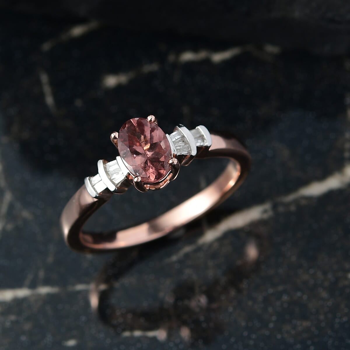 D'Joy Red Apatite and Diamond 0.80 ctw Art Deco Ring in 18K Vermeil Rose Gold Over Sterling Silver (Size 7.0) image number 1