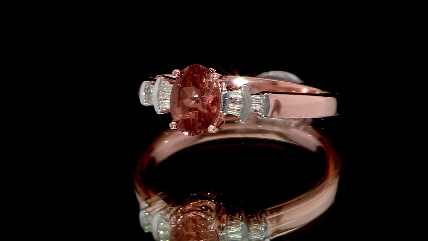 D'Joy Champagne Apatite, Diamond Ring in 18K Vermeil RG Over Sterling Silver (Size 10.0) 0.80 ctw