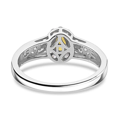 D'Joy Madagascar Yellow Sapphire and White Zircon 0.85 ctw Art Deco Ring in 18K Vermeil YG and Rhodium Over Sterling Silver (Size 10.0)