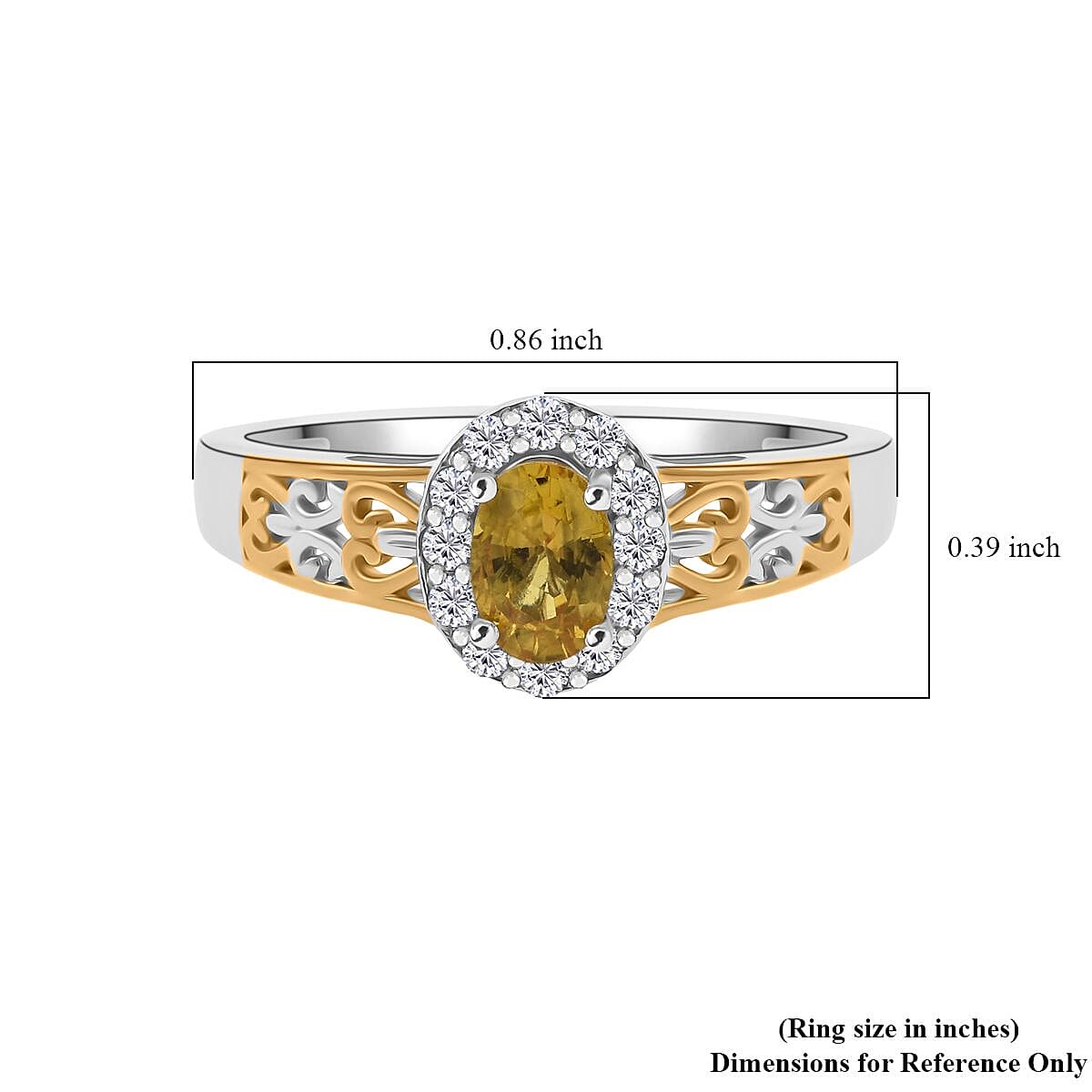 D'Joy Madagascar Yellow Sapphire and White Zircon 0.85 ctw Art Deco Ring in 18K Vermeil YG and Rhodium Over Sterling Silver (Size 10.0)
