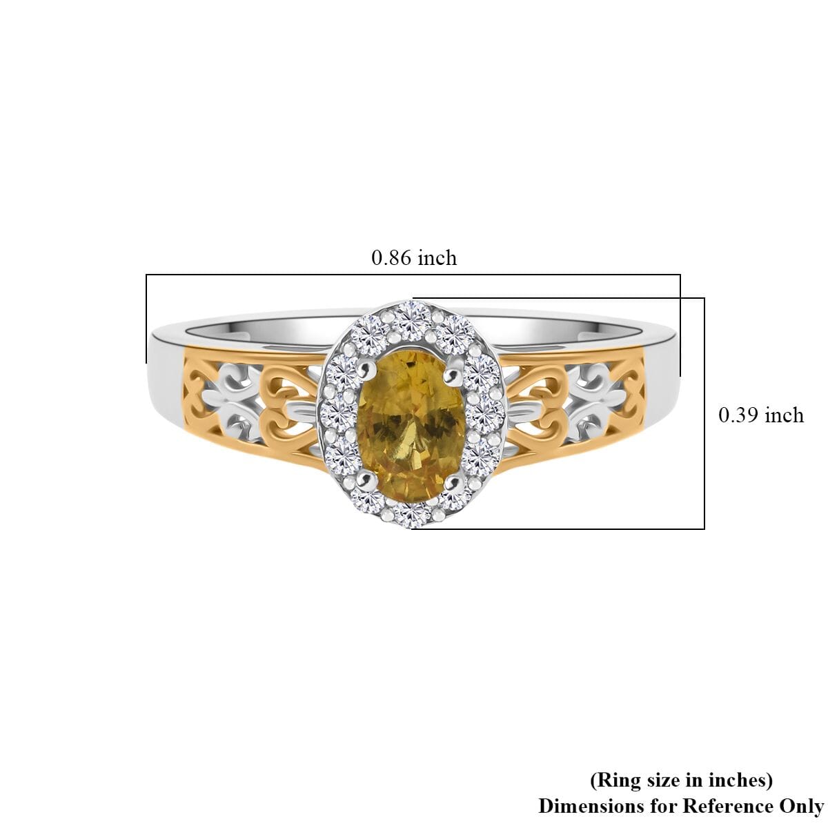 D'Joy Madagascar Yellow Sapphire and White Zircon 0.85 ctw Art Deco Ring in 18K Vermeil YG and Rhodium Over Sterling Silver (Size 10.0) image number 5