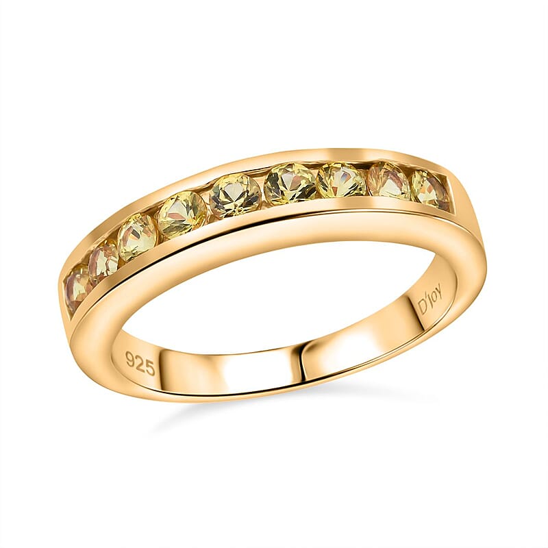 D'Joy Madagascar Yellow Sapphire 0.90 ctw Band Ring in 18K Vermeil Yellow Gold Over Sterling Silver (Size 10.0)
